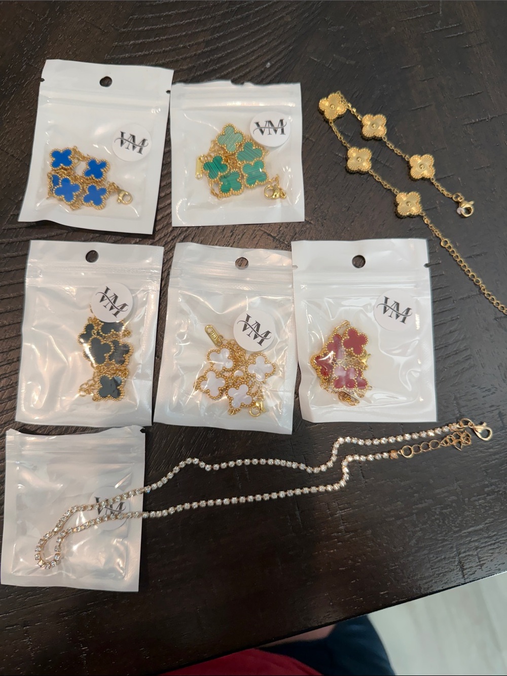 VM Gold Clover Pendant Necklace - Green, Blue, White, Pink, Black Options